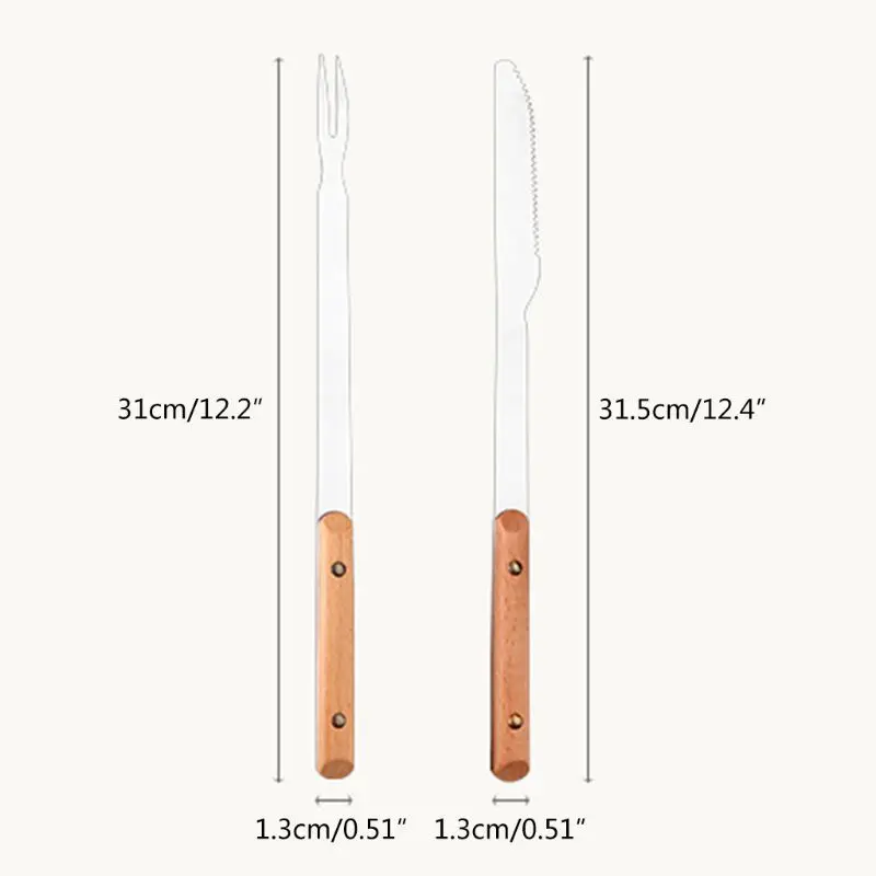 

utdoor Stainless Extended Wood Handle Steel Barbecue Knife and Fork Anti-scalding Barbecue Tool Accessories Kitchen accessories