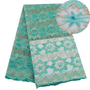 

Aqua Nigerian Lace Fabric High Quality Lace Beaded African Lace Fabric Wedding Pink With Beads Nigerian French Lace Fabric