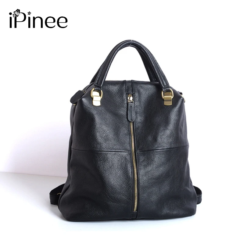 

iPinee 100% Genuine Leather Black Handbag Women Multifunction Tote Large Capacity Lady Crossbody Messenger Purse Black Hobos Bag