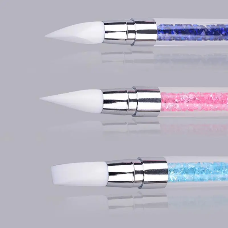 1 шт. рельефная Силиконовая ручка с двумя головками Кисть для ногтей алмазной