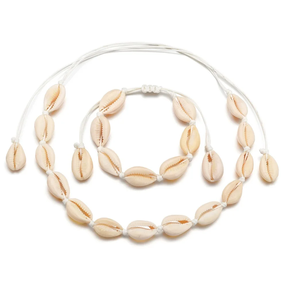 

New Fashion Natural Cowrie Seashell Necklace Handmade Woven Adjustable Boho Hawaii Sea Beach Choker for Women Girls Jewelry