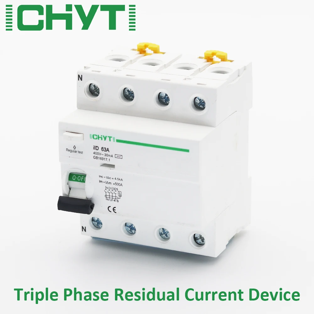 

AC 4P 63A 30mA RCD 380V 400V Residual Current Device Differential Breaker Safety Switch