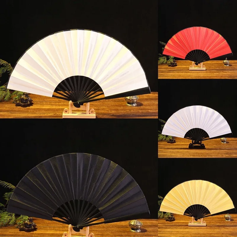 Silk Chinese Folding Fan Vintage Hand Fan Wooden Bamboo DIY Craft Painting Party Decoration Pocket Gift For Calligraphy Painting portable fan,folding fan,hand fan,wooden hand fan,silk fans