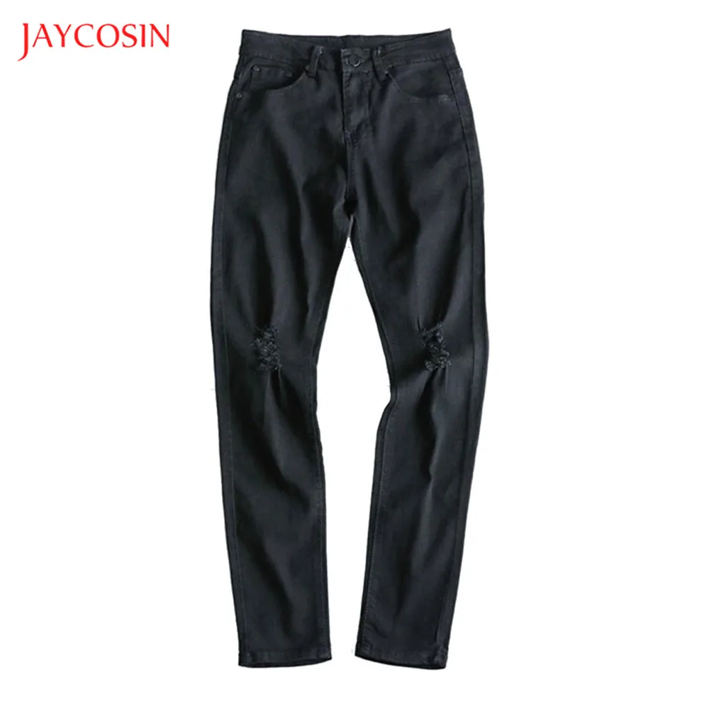 Jaycosin мужские потертые джинсы, одноцветные классические деловые прямые брюки, модные повседневные трендовые мягкие брюки, новые мужские джинсы, брюки