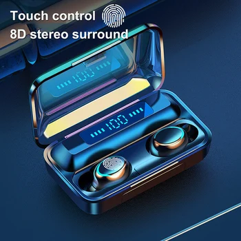 

kowkaka F9 Wireless Bluetooth 5.0 Earphon TWS LED Display Earbuds HIFI Touch Control Stereo Power Bank Charge Headset with mic