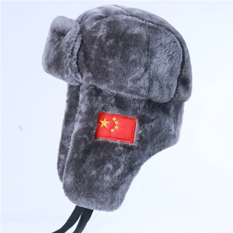 Soviet Union Badge Pilot Warm Hat Artificial Rabbit Fur Outdoor Earmuffs Hat Full Fur Cold-Proof Lumberjack Wind-Proof Cap best men's bomber hats Bomber Hats