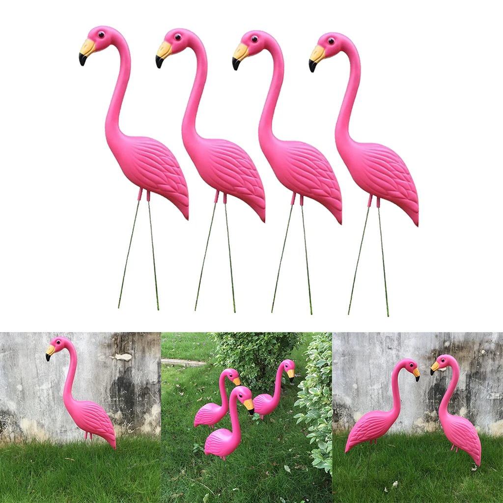 4 Pieces Retro Pink Flamingo Garden Stakes Outdoor Statues Ornaments Plastic Gardening Art Christmas Whimsical Gifts
