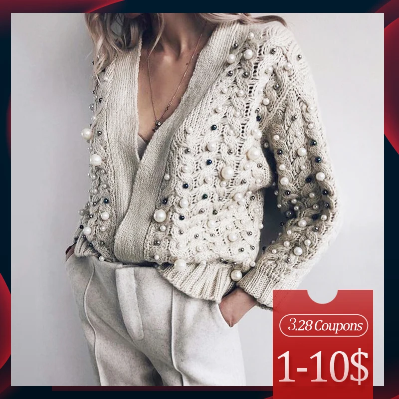 

Beading Designer Cardigan Women Sweater Winter Autumn 2020 Fashion Brand Plus Size Knitted Sweaters Female Outwear Casual Tops