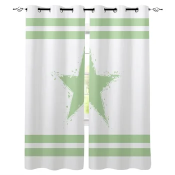 

Geometric Stripes Pentagram Green Window Curtains LivingRoom Kitchen Curtains Left and Right Biparting Open