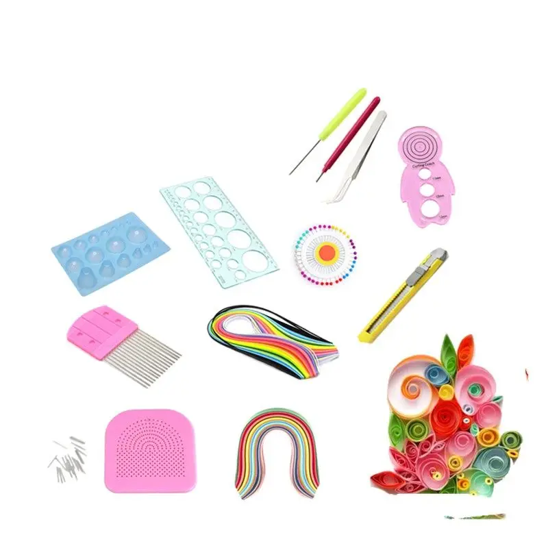 Kit quilling di carta Fai da te Quilling Paper Craft Rolling Kit Strumenti scanalati Strisce Pinzette Paper Quilling Craft Ottimo per lezioni di apprendimento fai da te Decorazione della casa