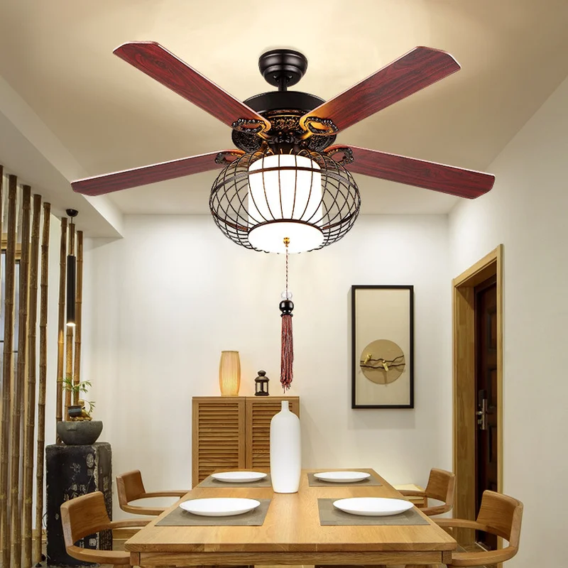 Светодиодный потолочный вентилятор светильник для ресторана гостиной Чайный домик клубный фонарь потолочный вентилятор светильник светодиодный потолочный вентилятор с светильник