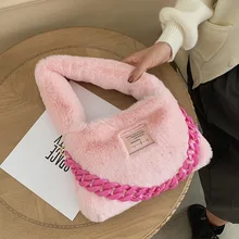 

Brands Fluffy Plush Underarm Bag Winter Faux Fur Bags for Women Shoulder Bag Designer Acrylic Chains Handbags and Purses 2022