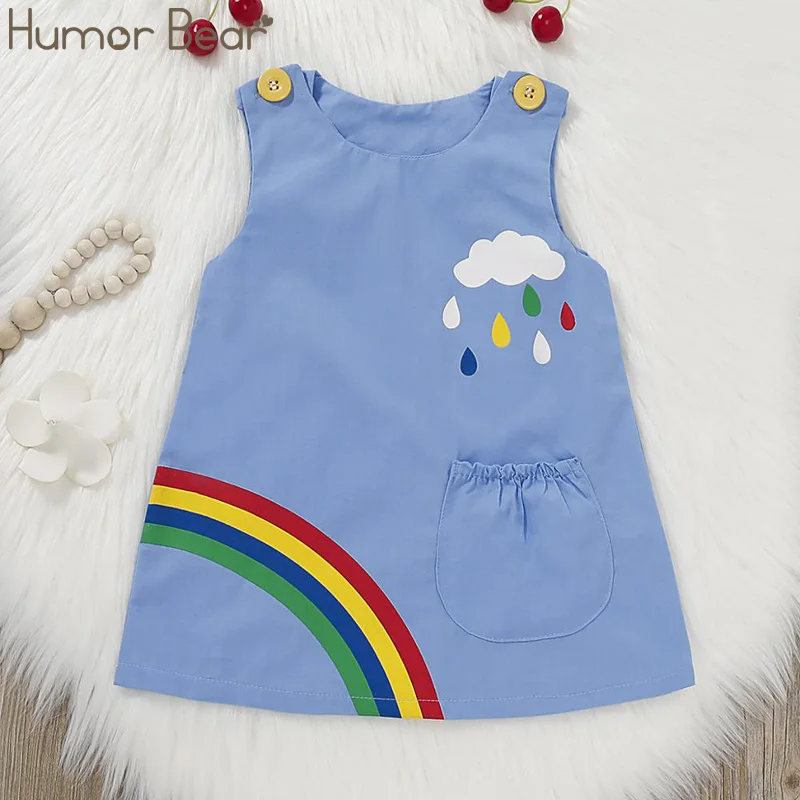 

Humor Bear 1-5Y Girl Dresses 2019 Summer Kid Dress Sleeveless Solid Color Bridge Cloud Print Princess Dress Clothes For Girls