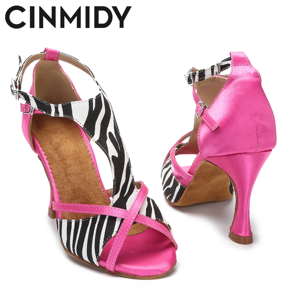 Leopard Satin Sexy Latin Dance Shoes Tango Salsa Rumba Samba Professional Ballroom Dancing Shoes Women Sandals 5CM-10CM