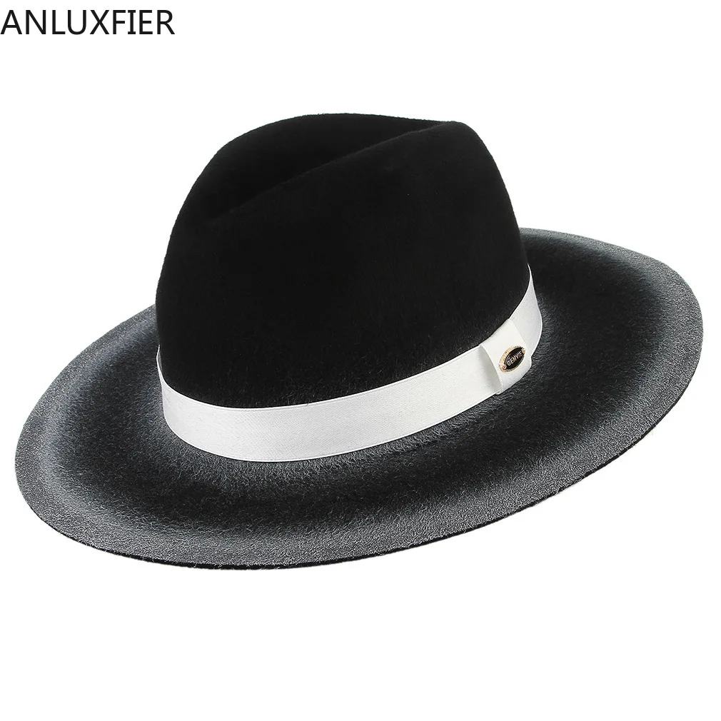 B 7193 Men's European American Wool Fedoras Hat Male British Retro