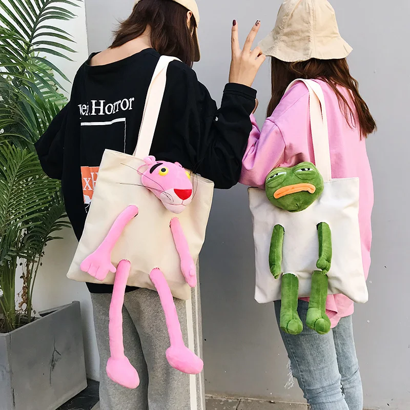 Новая девушка 3D Досуг Мультфильм Сумка Harajuku Женская холщовая леопардовая собака лягушка сумки