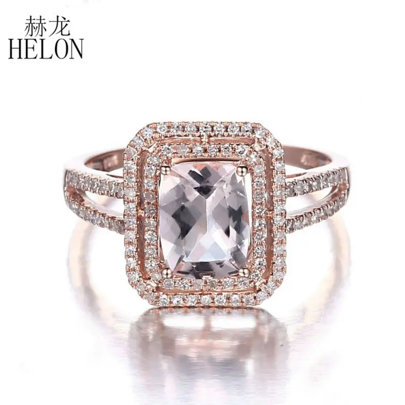 HELON однотонное 14K розовое золото AU585 Подушка 8x6 мм бриллианты из натурального