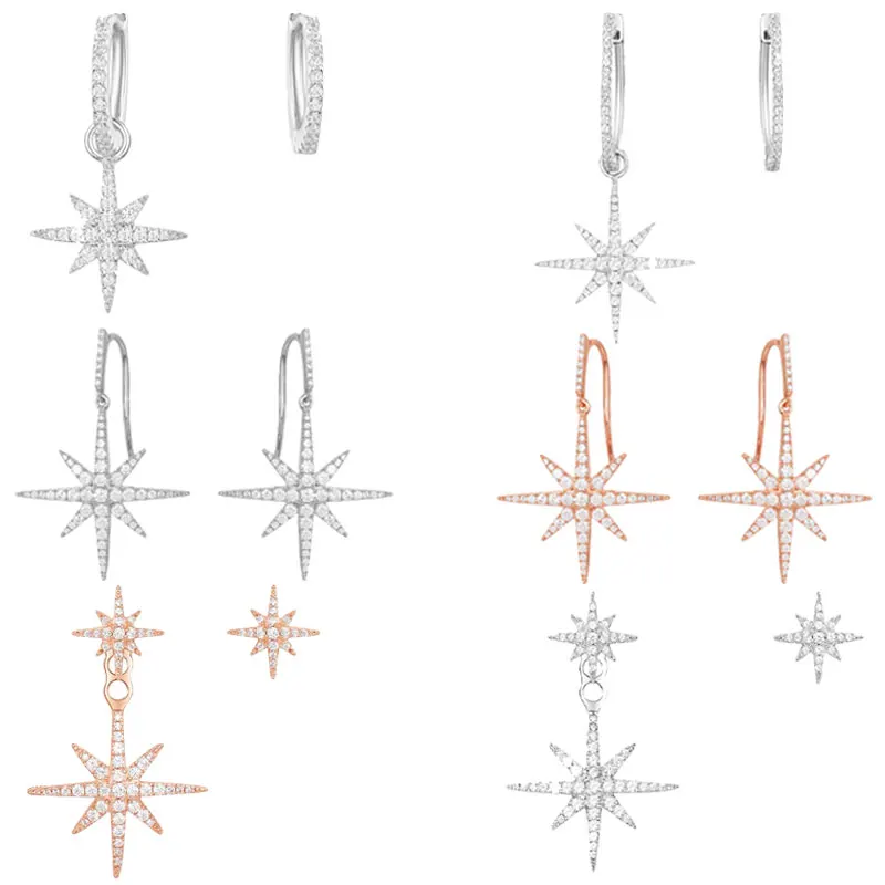 

high quality original 925 sterling silver asymmetric earrings for women A star shape Monaco PM brand design fashion jewelry