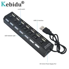 Kebidu 7 портов USB 2,0 концентратор высокоскоростной кабель питания с Светодиодный индикатор включения/выключения обмена адаптер для ПК настольного ноутбука