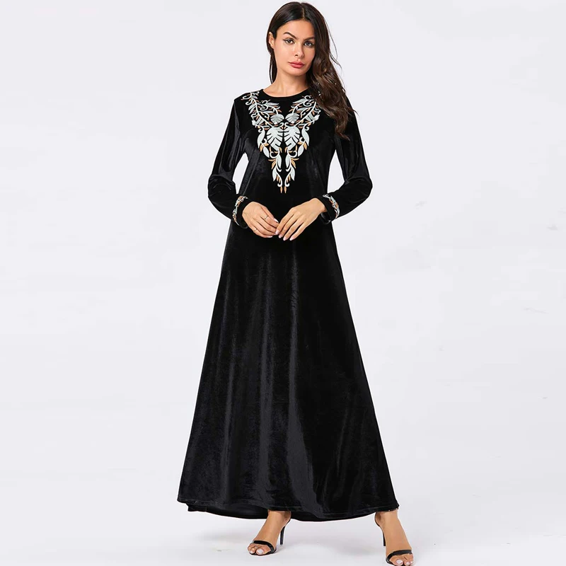 black dress Кафтан Марокко Турция Исламская мусульманская абайя платье длинный хиджаб арабские платья Tesettur Elbise Robe Musulmane Longue Caftan Vestidos - Цвет: black dress