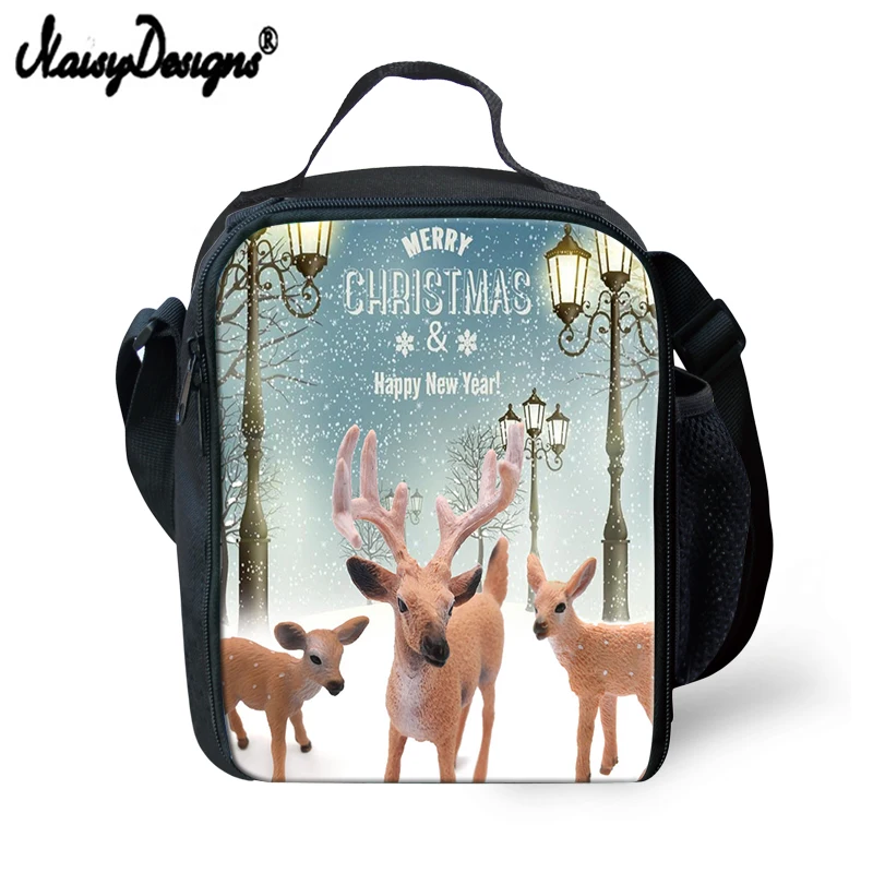 

Customize your name image Students School Food Bag Christmas Elk pattern Lunch Bag Portable Insulated Thermal for Teen Girls Boy