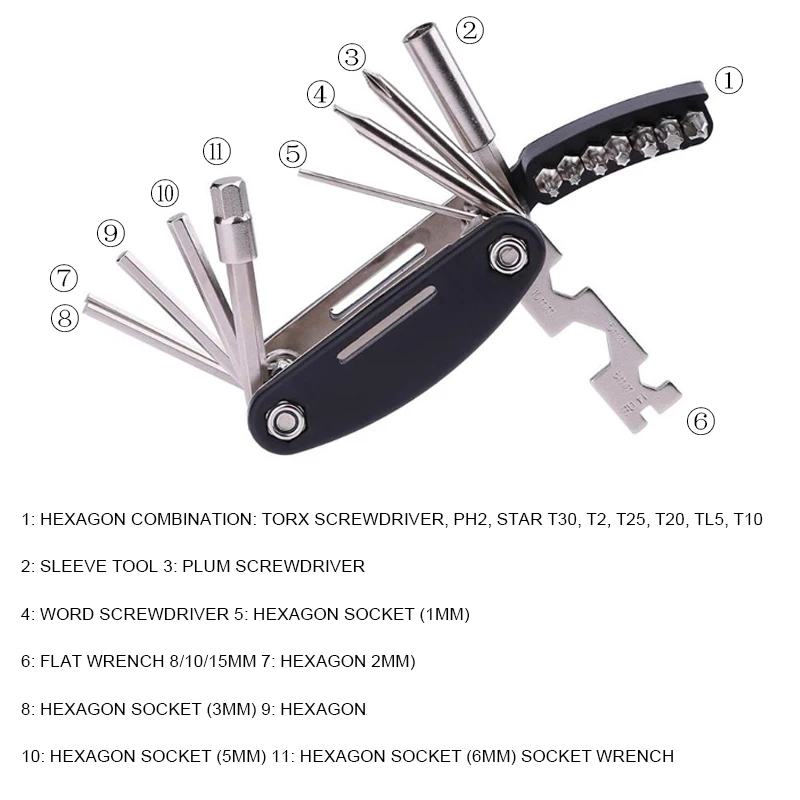 16 в 1 Набор инструментов для ремонта велосипеда многофункциональная отвертка Torx инструмент спиц Велоспорт MTB дорожный велосипед плоский гаечный ключ Набор шестигранный инструмент