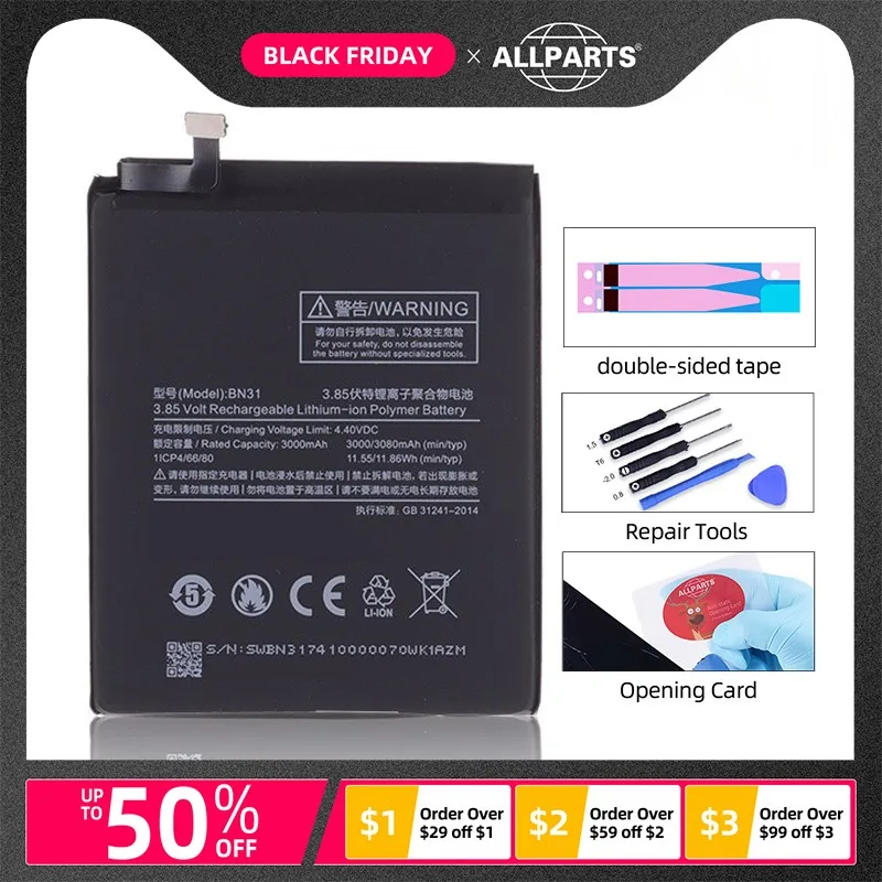 

Original Battery for XIAOMI Mi 5X A1 / Redmi Note 5A BN31 Replacement Full Capacity 3000mAh
