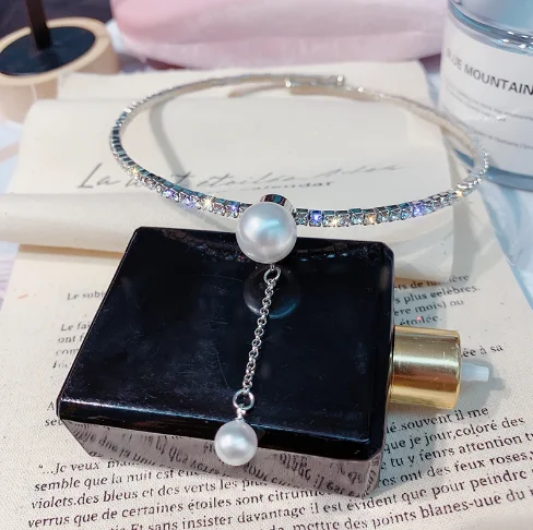 Колье из искусственного жемчуга ожерелья для женщин Bijoux серебряный цвет стразы Torques ожерелья массивные ювелирные изделия вечерние подарки