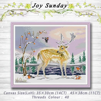 

Elk and birds animal winter painting dmc 14CT 11CT counted cross stitch kits embroidery set Needlework Set Home decor
