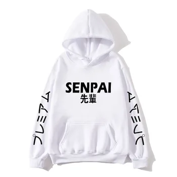 

New Winter Anime Senpai Design Print Fleece Men's Hoodies Sweatshirts Men Women Streetwear Funny Black Hoody Man Winter Clothes