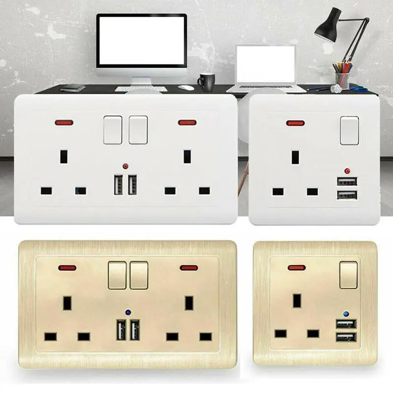 1 шт розетки 13A 250V квадратной формы с тремя отверстиями Гнездо Двойной usb-порт для