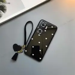 Huawei Honor Tassel Hand Strap Case - Love Heart Painted Tempered Glass Shockproof Cover for Honor 30 Lite (L - 836)