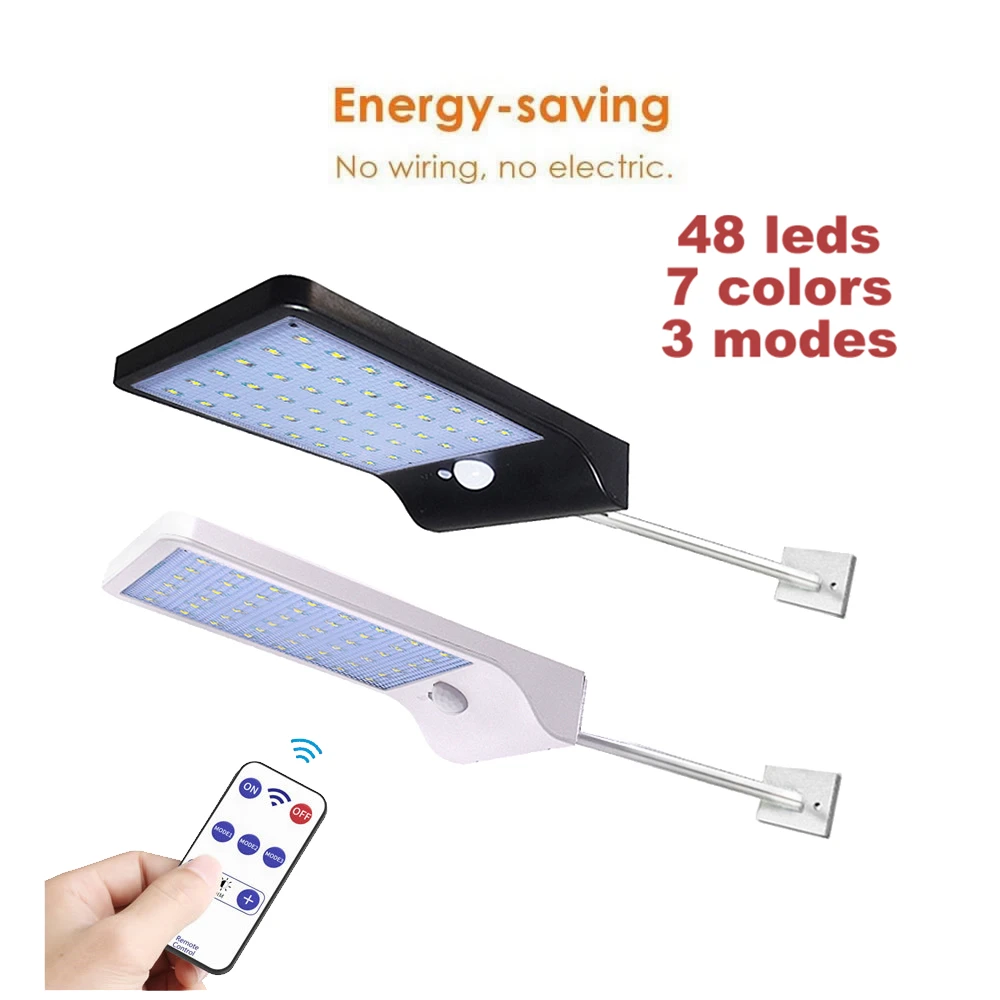 

Adjustable Solar Light 48 LED PIR Motion Sensor Solar Lamp Three Modes Remote Control Outdoor Garden Street Yard Wall Lig