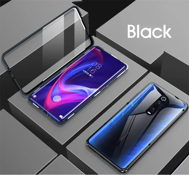 Black Для Xiaomi Pocophone F1 чехол 360 двухстороннее металлическое магнитное закаленное стекло полное покрытие чехол для Poco F 1 F1 защитный чехол - Цвет: Black