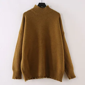 

SuperAen Solid Sweater Women Loose Plus-sized Autumn and Winter 2020 New Style Half-Collar Outer Wear Knitted Bottoming Shirt