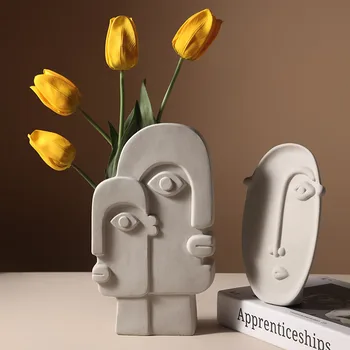 

Abstract Human Face Flower Arrangement Ceramic Vase Home Decoration Ornaments Bookcase Office Display Props Desktop Decoration