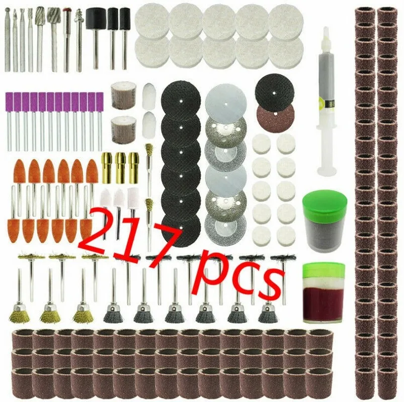 

217pcs Shank Rotary Tool Accessories Set Mini Drill Bit Kit Grinding Sanding Polishing Cutting Universal Fitment for Dremel