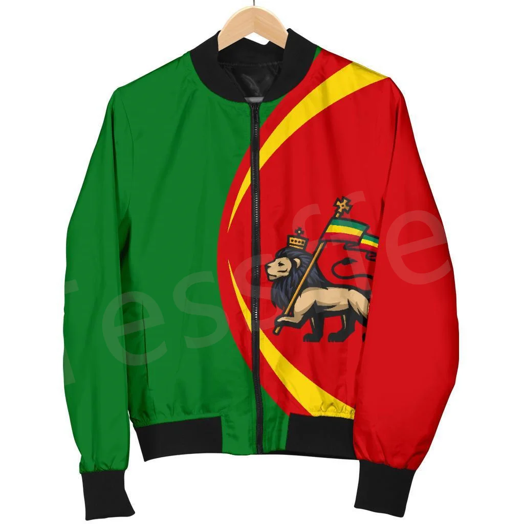 Tessffel Ethiopia County Flag Reggae Africa Tribe Lion Retro 3DPrint Men/Women Winter Coat Casual Windbreaker Bomber Jacket A1 2