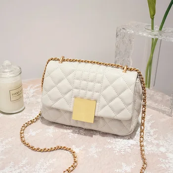 

2020 new cowhide rhombus chain female bag small fragrance bag shoulder messenger small square bag women fashion bags