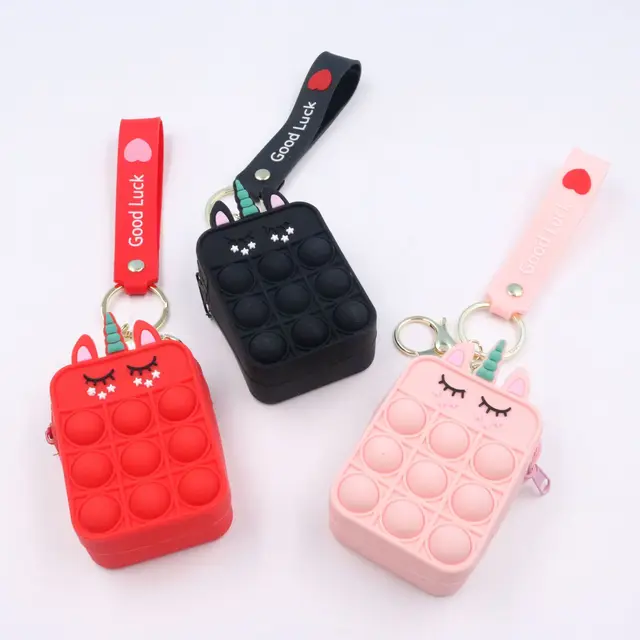 New Popit Mini Money Wallet Fingertip Toys Push Bubble Popite Pendant Bag Hot Sale Adult Decompression Toys Children Anti-Stress Black unicorn
