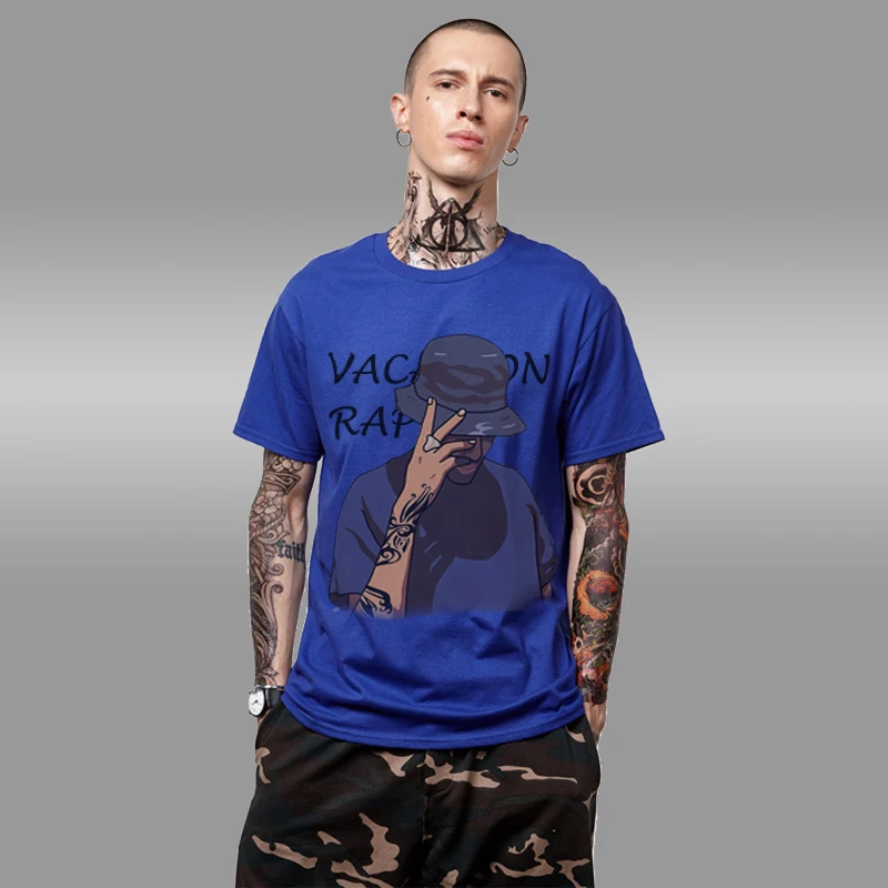 

Men T Shirts Royal Blue Solid 7 Patterns Print Hip Hop Streetwear Harajuku Vintage Retro Summer New Short Sleeve Man's T Shirts