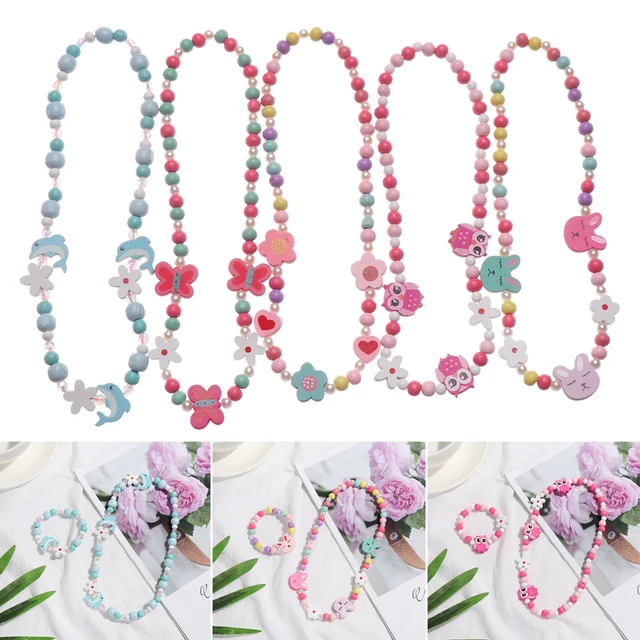 1 Set Girls Beads Toys Necklace+Bracelet Butterflies Flowers Baby Handmade Necklace Accessories Princess Children Birthday Gifts 1