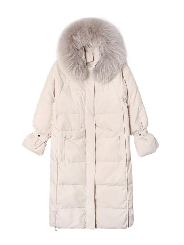 TMWEVNMedium Length Cotton Padded Jacket with Large Wool Collar, Hood and Pocket Coat Women Female Coat