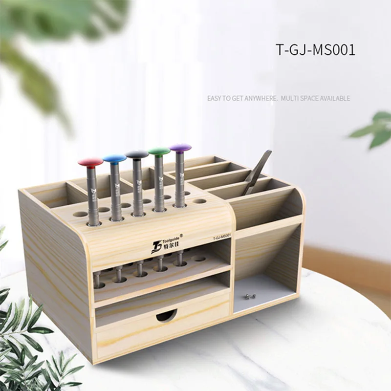 

Desktop Wooden Storage Box Mutifunctional Phone Repair Screwdriver Tweezers Holder Phone Parts Organizer