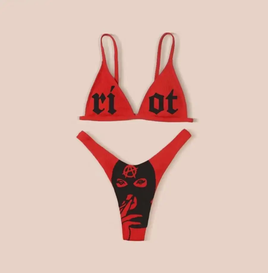 2023 Yiiciovy New Sexy Women’s Funny Printed 2Pcs Bikini Set Fashion V-neck Summer Beach Brazilian Biquini Micro Bikinis Sets