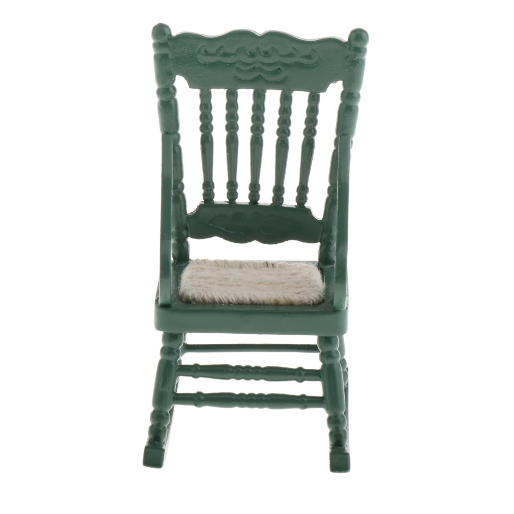 Miniature Rocking Chairs 2 Pack, 1:12 Dollhouse Mini Furniture Wooden Chair Model Set Dollhouse Accessory (Green)