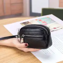 

Inner Bag New Cowhide Lady Mini Small Change Purse Double Zipper Coin Bag Luggage & Bags Inner Bag For Handbag Mini Cosmetic Bag