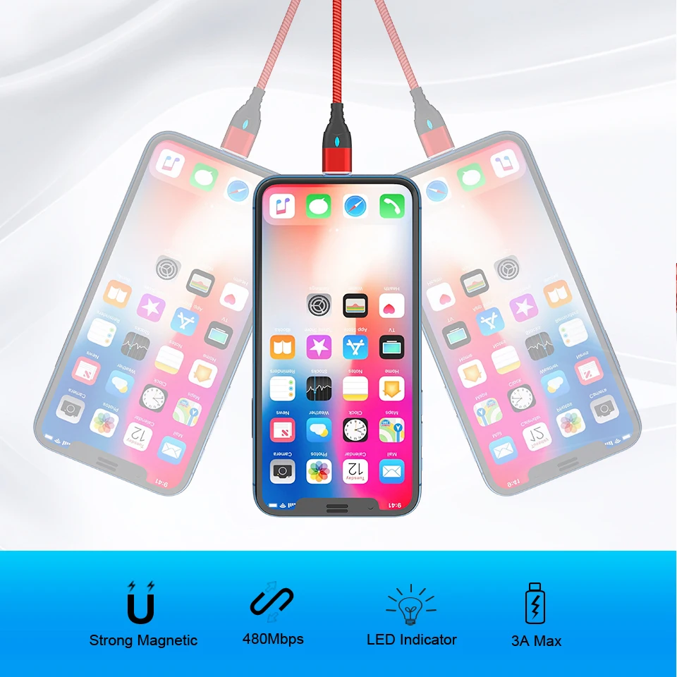 Магнитный кабель Venroii Micro USB Тип C для Samsung S8 S9 S10 Xiaomi Mi 9 3A Huawei P20 Быстрая зарядка Type