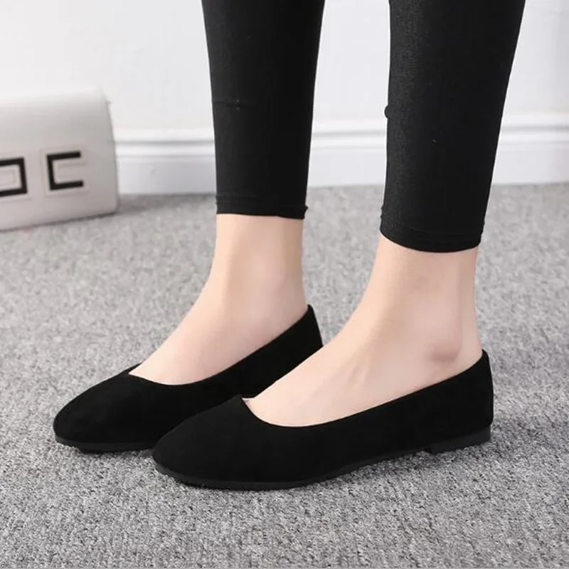Size 3543 Women Flats Slip on Flat Shoes Candy Color Woman Boat Shoes Black Loafers Faux Suede Ladies Ballet Flats