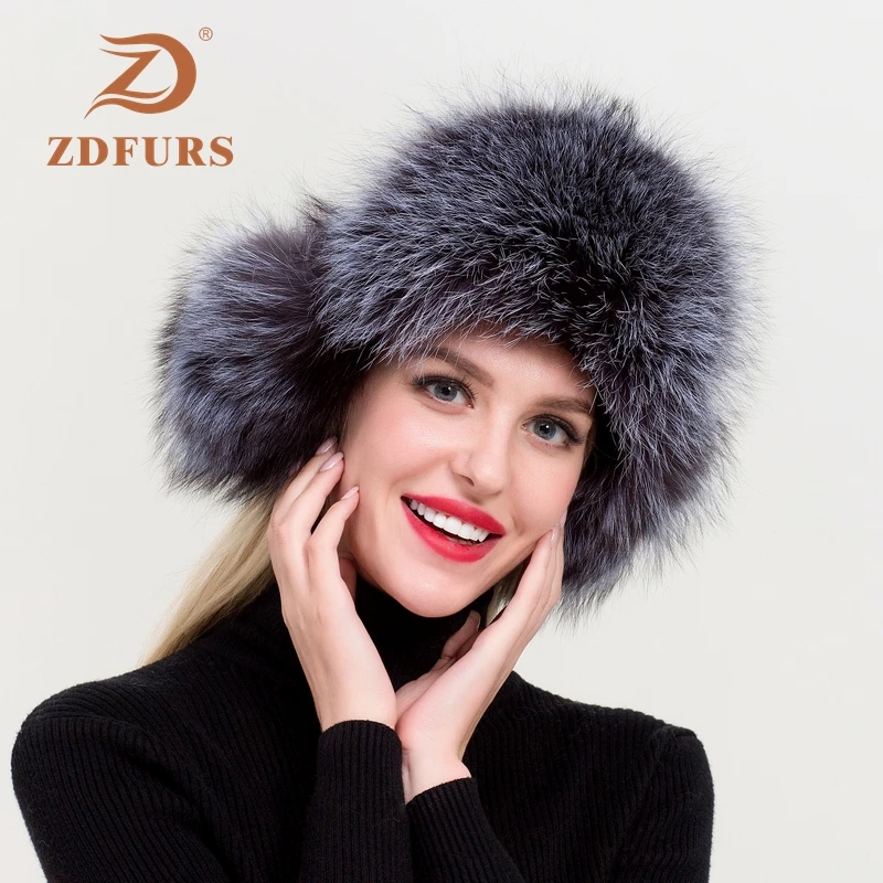 ZDFURS* русская Кожаная Шапка-бомбер женские зимние шапки с наушниками ушанка шапка-ушанка женская из натурального меха енота черная лиса
